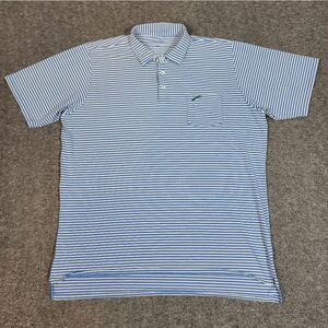 B. Draddy Polo Shirt Men’s XL Blue White Stripe Short Sleeve Golf Embroidered